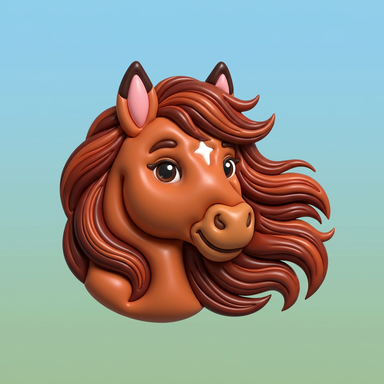 A cartoon horse with a flowing mane