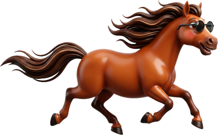 A cartoon horse in sunglasses galloping, a generated illustration